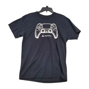 Sony‎ Playstation T-shirt Controller Youths Large Black With White Graphics